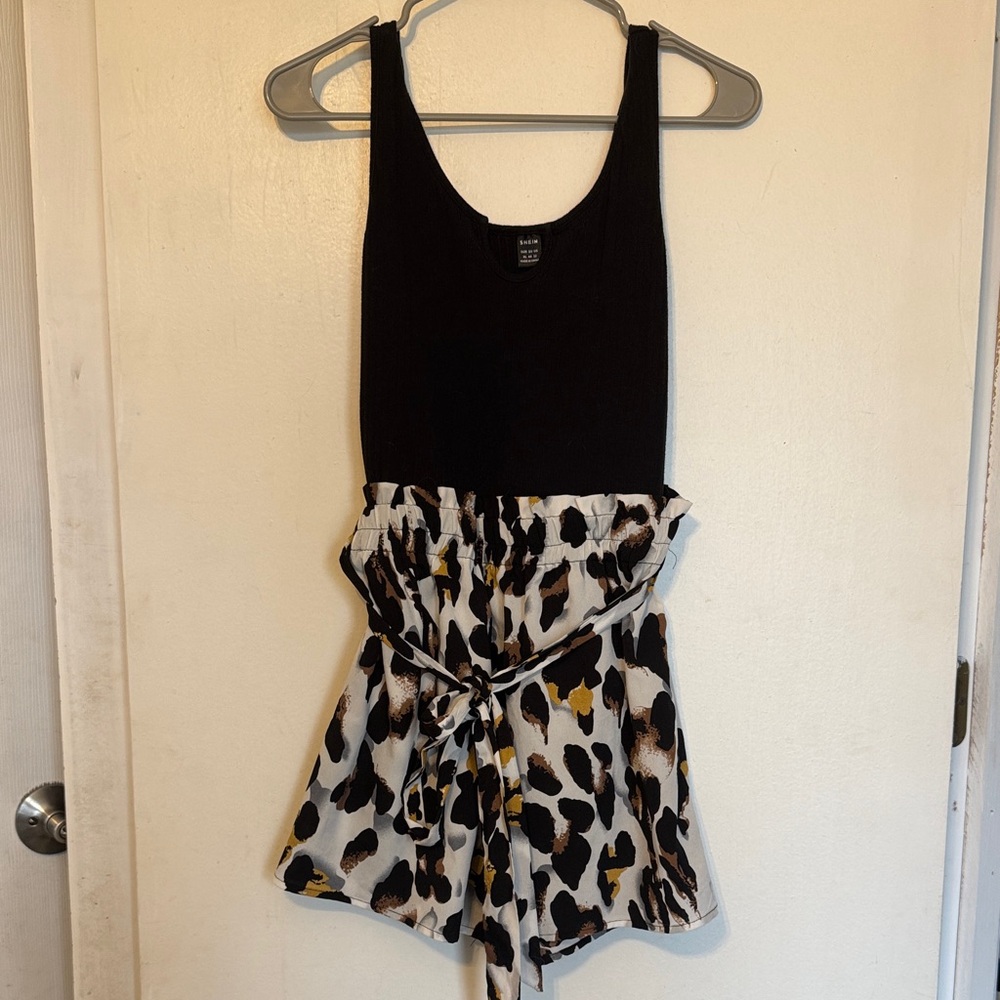 SHEIN Black and Leopard Print Jumpsuit